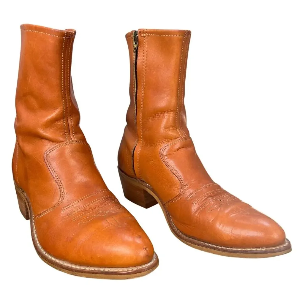 Rare Vintage 70s Double-H Men’s Banana Honey Tan Leather Campus Boots Size 11 D